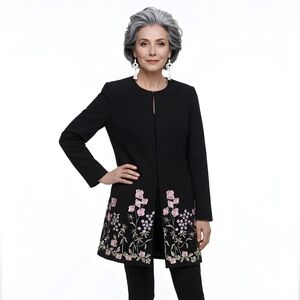 Tahari Arthur S Levine Elegant Black Floral Embroidered Women's Blazer - Sz L/XL